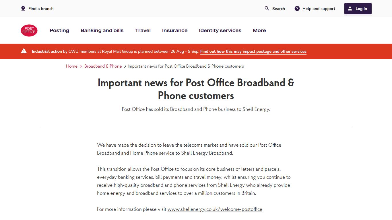 Post Office Broadband & Phone – Important News